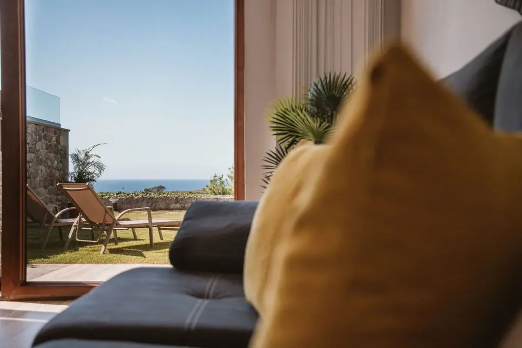 Looking out from a Standard apartment onto its terrace