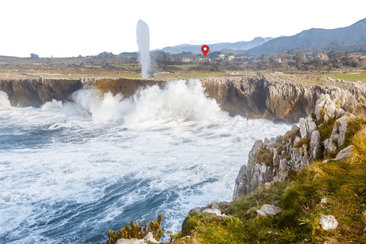 The Bufones de Pría and the coast beside the apartments