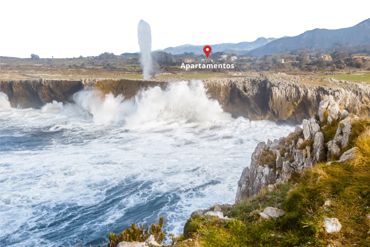 The Bufones de Pría and the coast beside the apartments