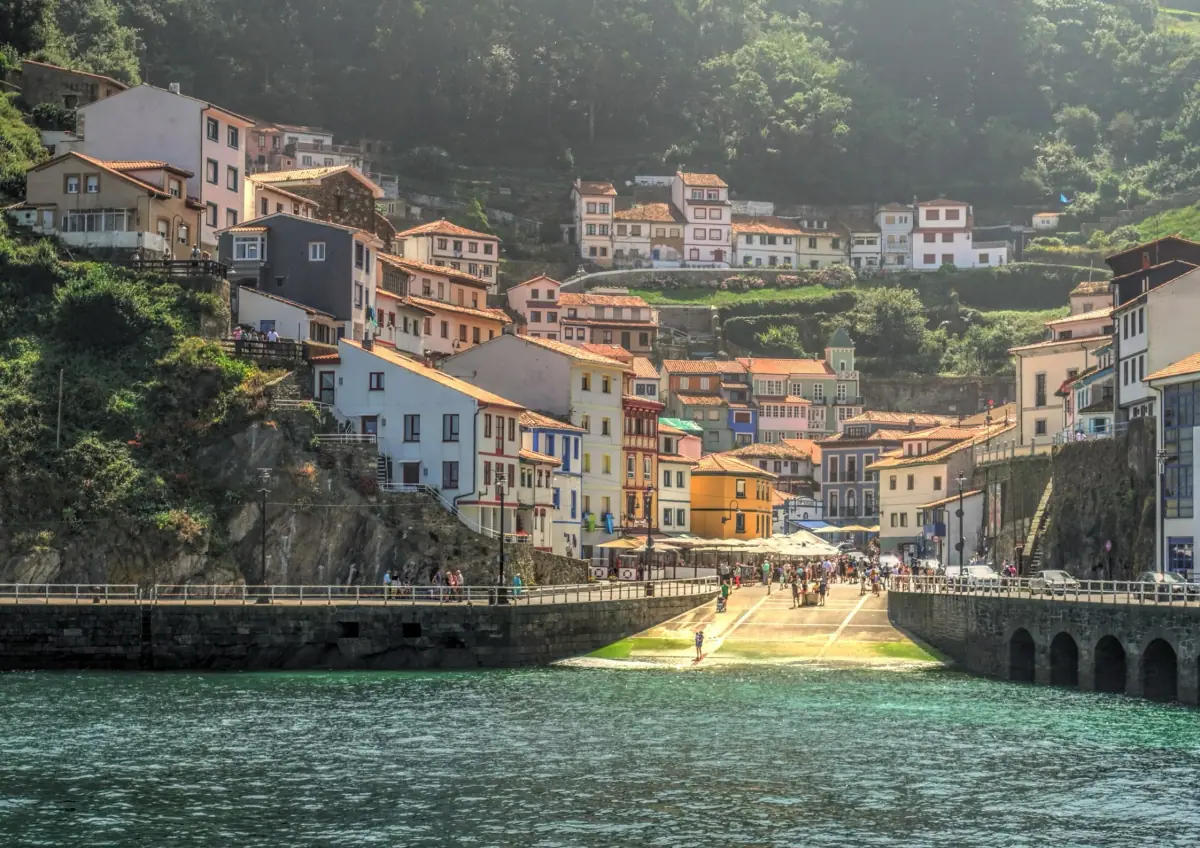 Colourful houses by the water in a fishing village