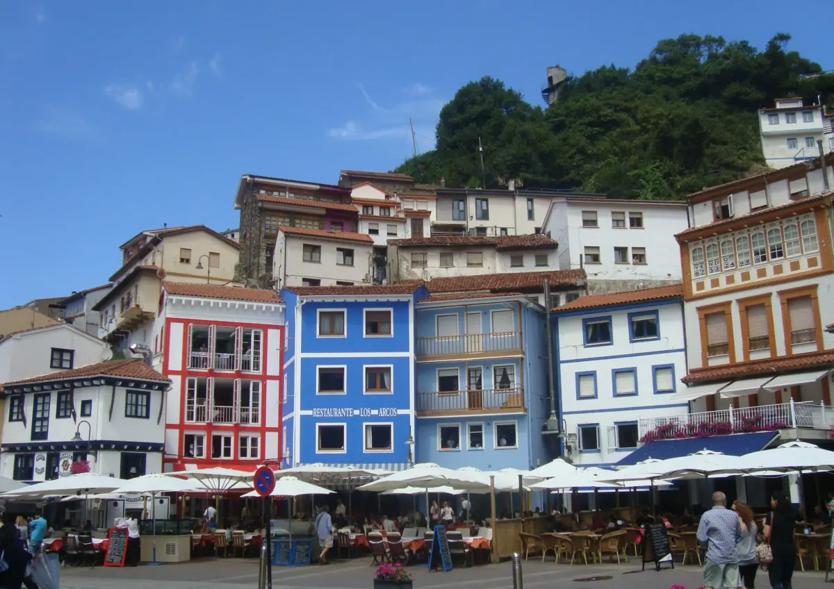 Colourful houses on the square of a fishing village