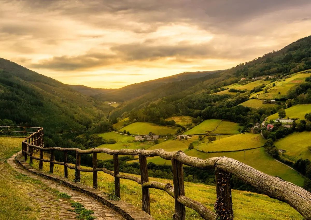 An Asturian valley at sunset